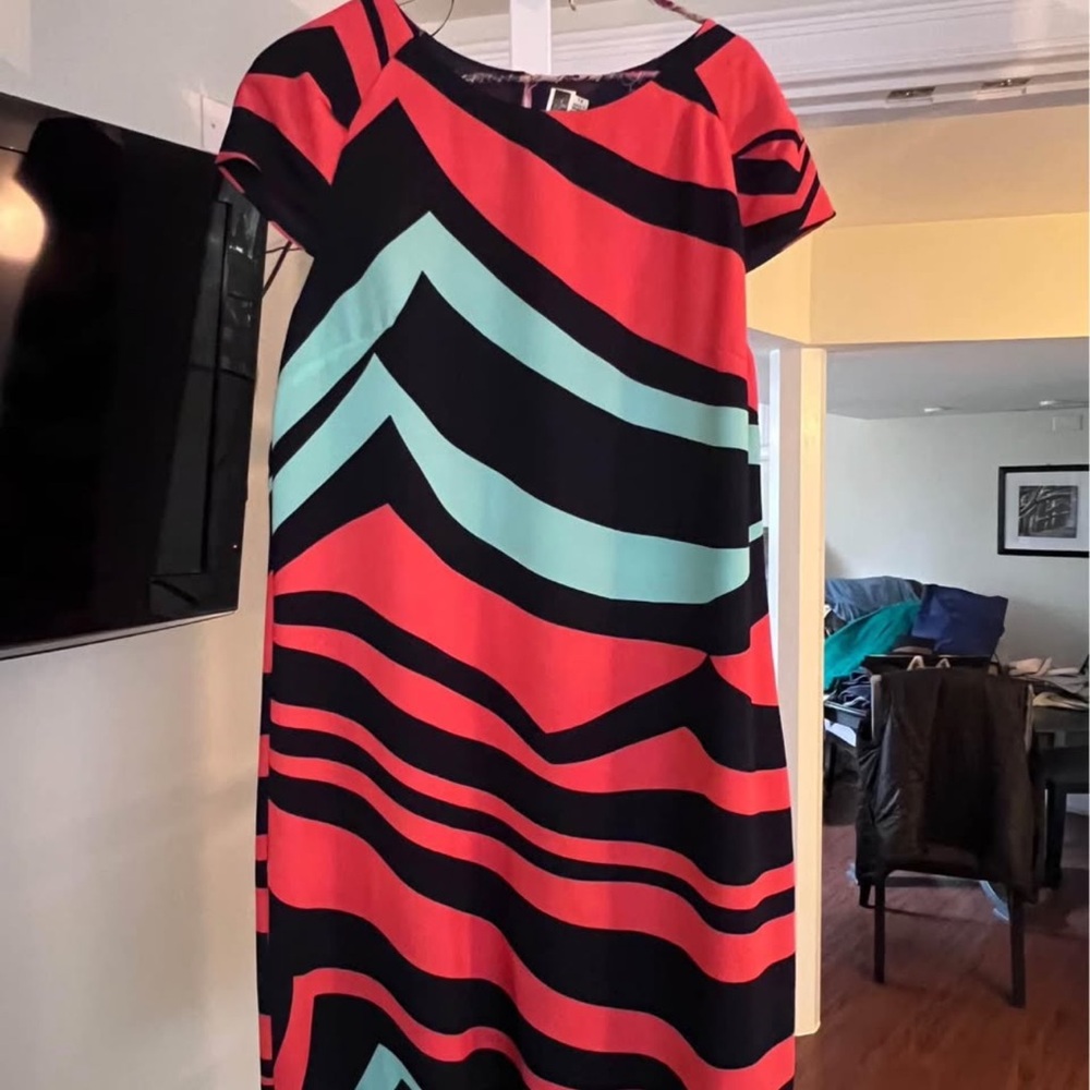 Julian Taylor Red and Black Zigzag Midi Dress